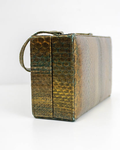 Vintage 2000s Calvin Klein Collection Python Leather Bronze/Gold Clutch Bag