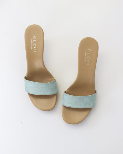 Vintage 2000s Gucci Blue GG Monogram Canvas Clog Mules / 36.5 (US 6.5)