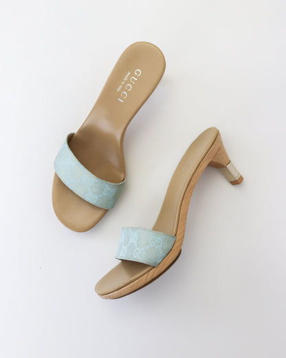 Vintage 2000s Gucci Blue GG Monogram Canvas Clog Mules / 36.5 (US 6.5)