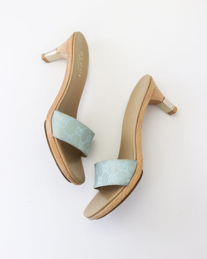 Vintage 2000s Gucci Blue GG Monogram Canvas Clog Mules / 36.5 (US 6.5)