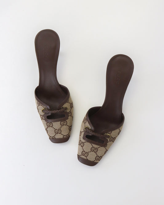 Vintage 2000s Gucci Classic GG Monogram Kitten Heel Mules / 36 (US 6)