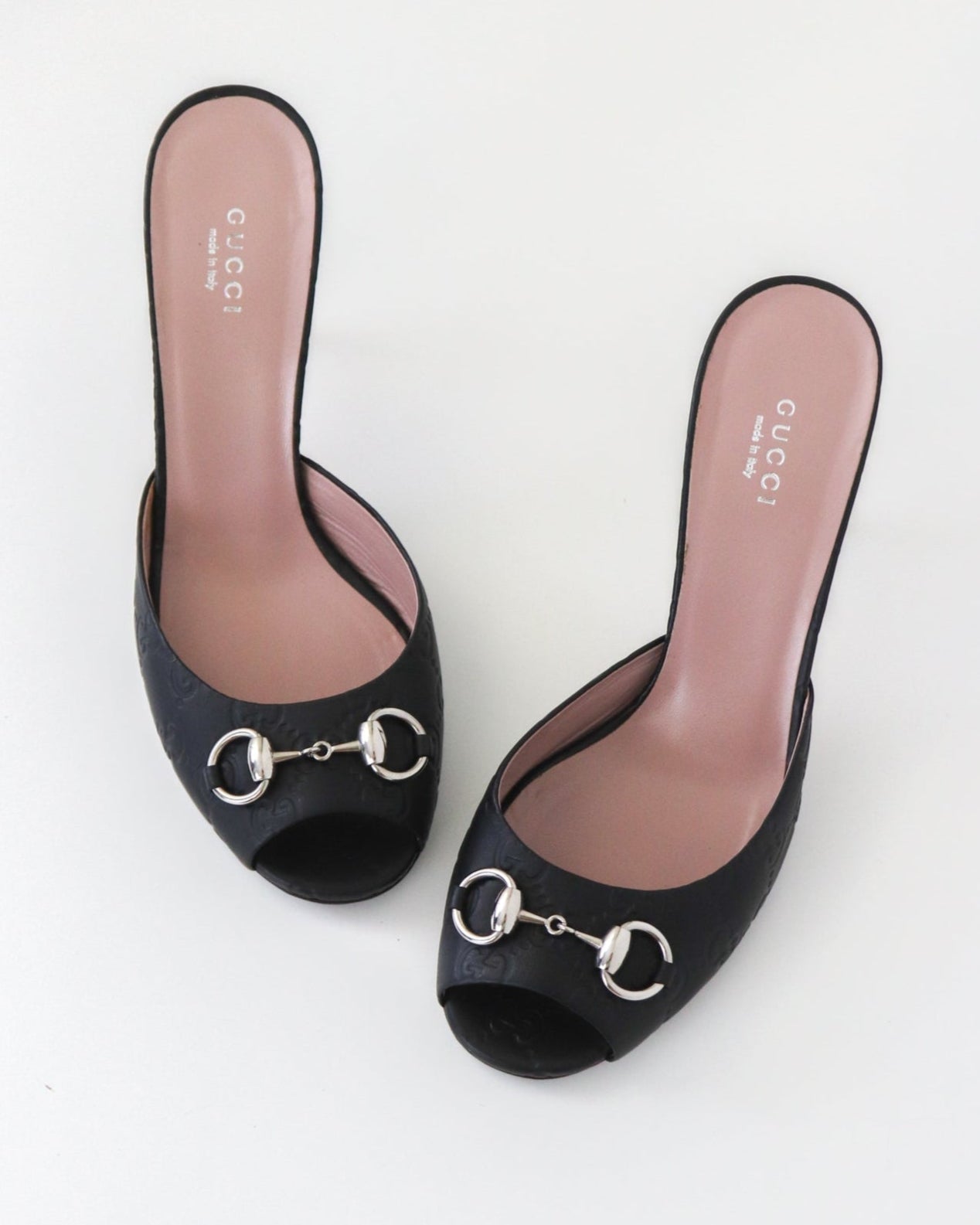 Vintage 2000s Gucci GG Monogram Black Guccissima Mules Horsebit Detail / 38.5 (US 8.5)