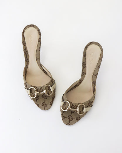 Vintage 2000s Gucci GG Monogram Canvas Mule Heels Horsebit Detail / 36 (US 6)