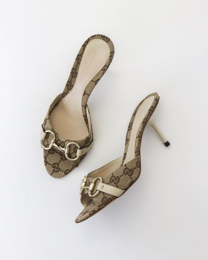 Vintage 2000s Gucci GG Monogram Canvas Mule Heels Horsebit Detail / 36 (US 6)