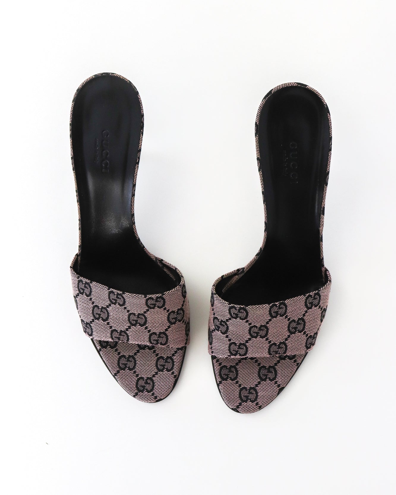 Vintage 2000s Gucci GG Monogram Canvas Pale Pink Mule Heels / 38 (US 8)