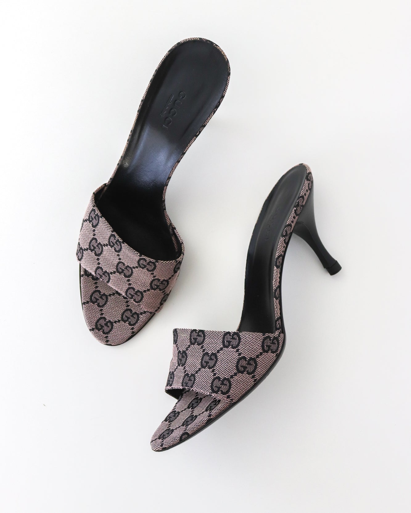 Vintage 2000s Gucci GG Monogram Canvas Pale Pink Mule Heels / 38 (US 8)