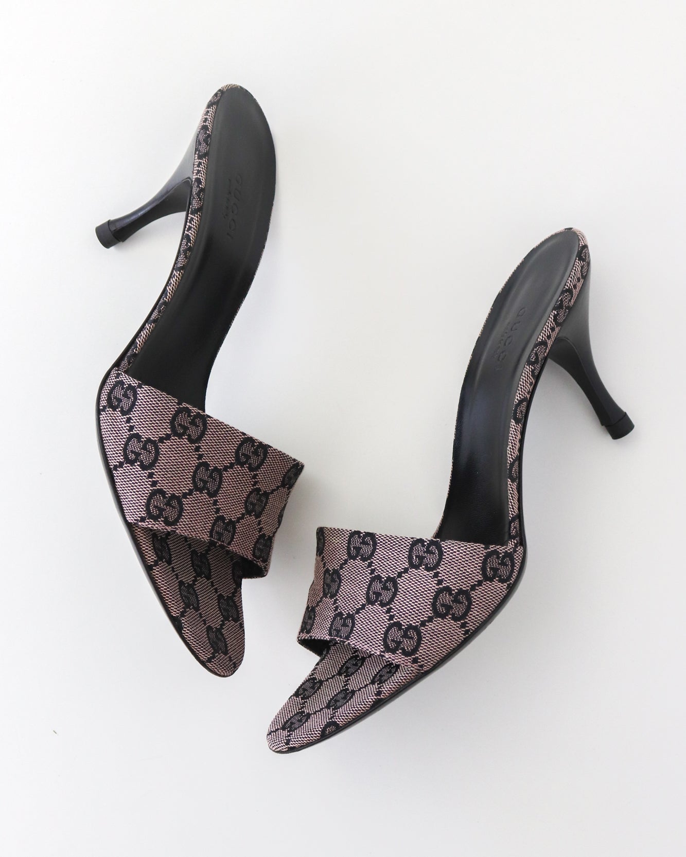 Vintage 2000s Gucci GG Monogram Canvas Pale Pink Mule Heels / 38 (US 8)