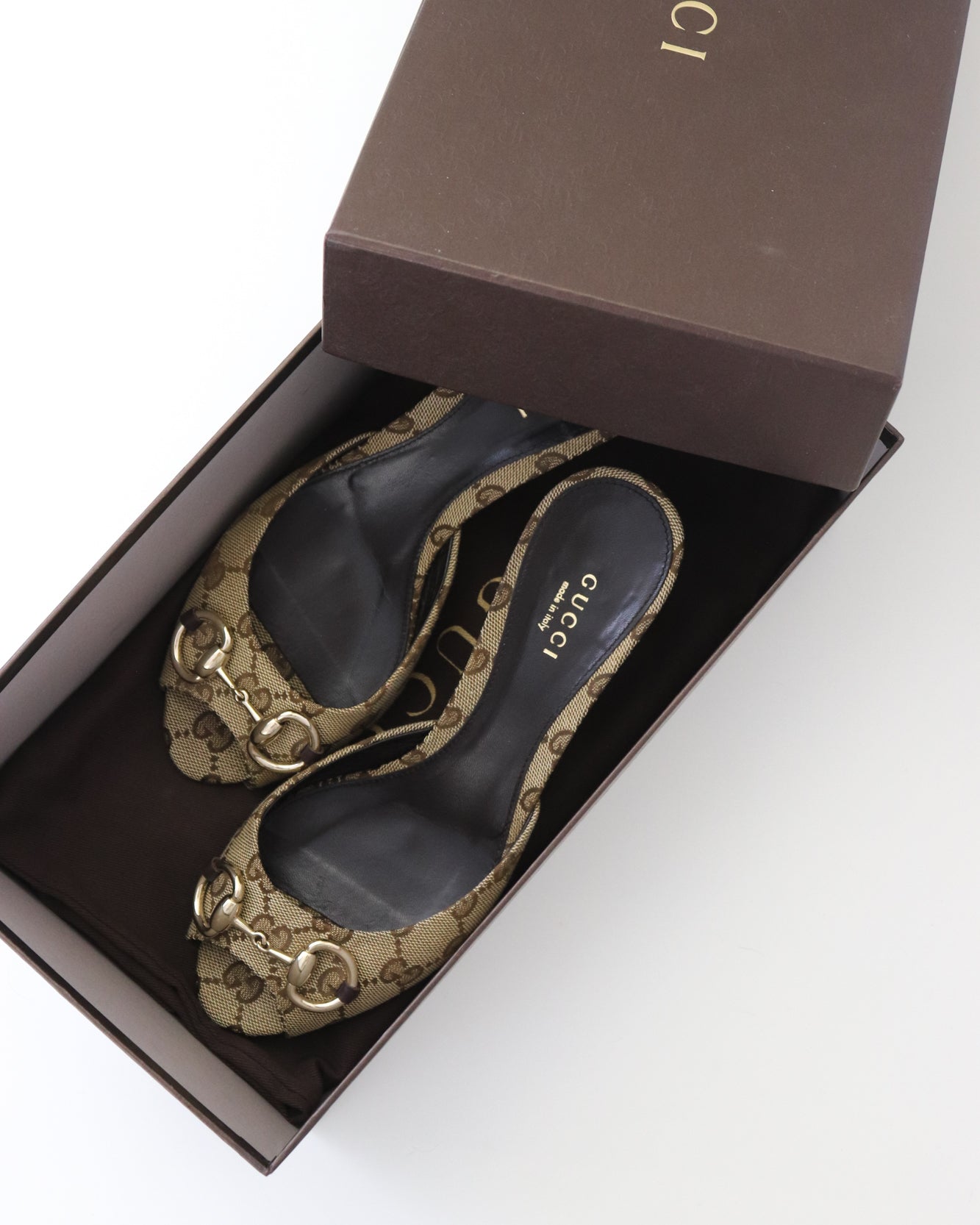 Vintage 2000s Gucci GG Monogram Kitten Heel Mules Horsebit Detail / 36.5 (US 6.5)