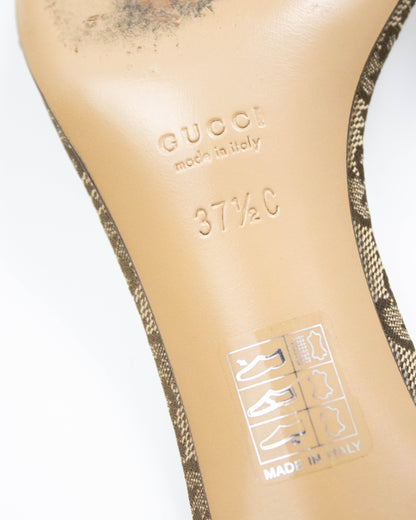 Vintage 2000s Gucci Monogram Canvas Bamboo Horsebit Detail Kitten Heel Mules / 37.5 (US 7.5)