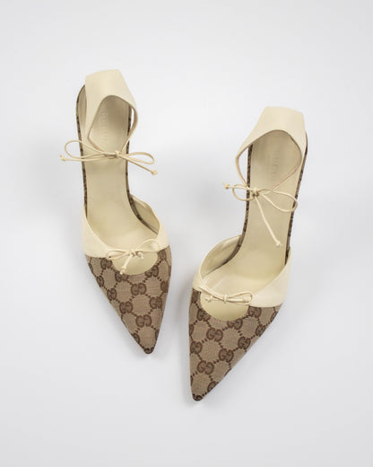 Vintage Gucci Monogram Canvas Bow Detail Heels front view