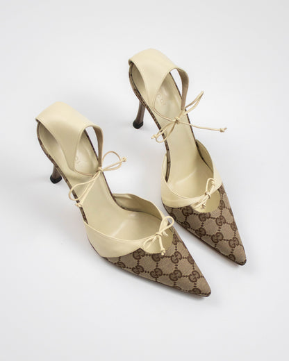 Vintage Gucci Monogram Canvas Bow Detail Heels side view