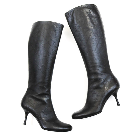 Vintage Gucci by Tom Ford Black Guccissima Monogram Leather Boots / 37 (US 7)