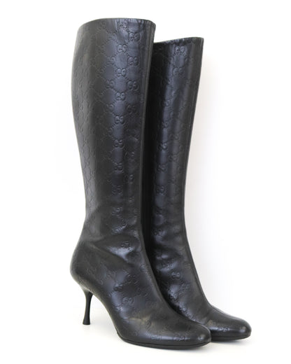 Vintage Gucci by Tom Ford Black Guccissima Monogram Leather Boots / 37 (US 7)