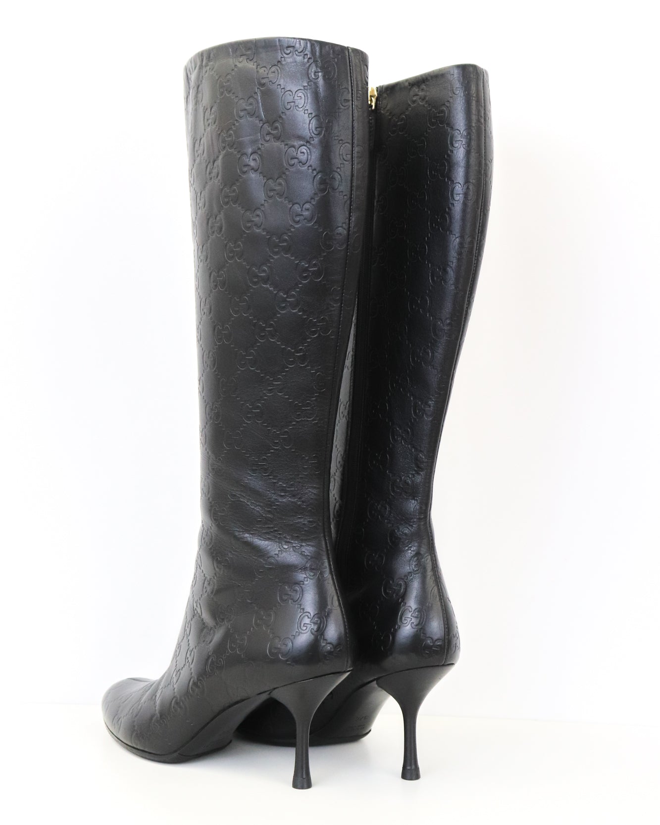Vintage Gucci by Tom Ford Black Guccissima Monogram Leather Boots / 37 (US 7)