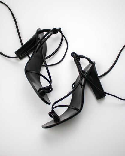 Vintage 2000s Gucci by Tom Ford Black Leather Ankle Wrap Heels / 36 (US 6)