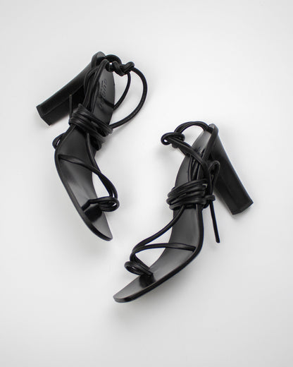 Vintage 2000s Gucci by Tom Ford Black Leather Ankle Wrap Heels / 36 (US 6)