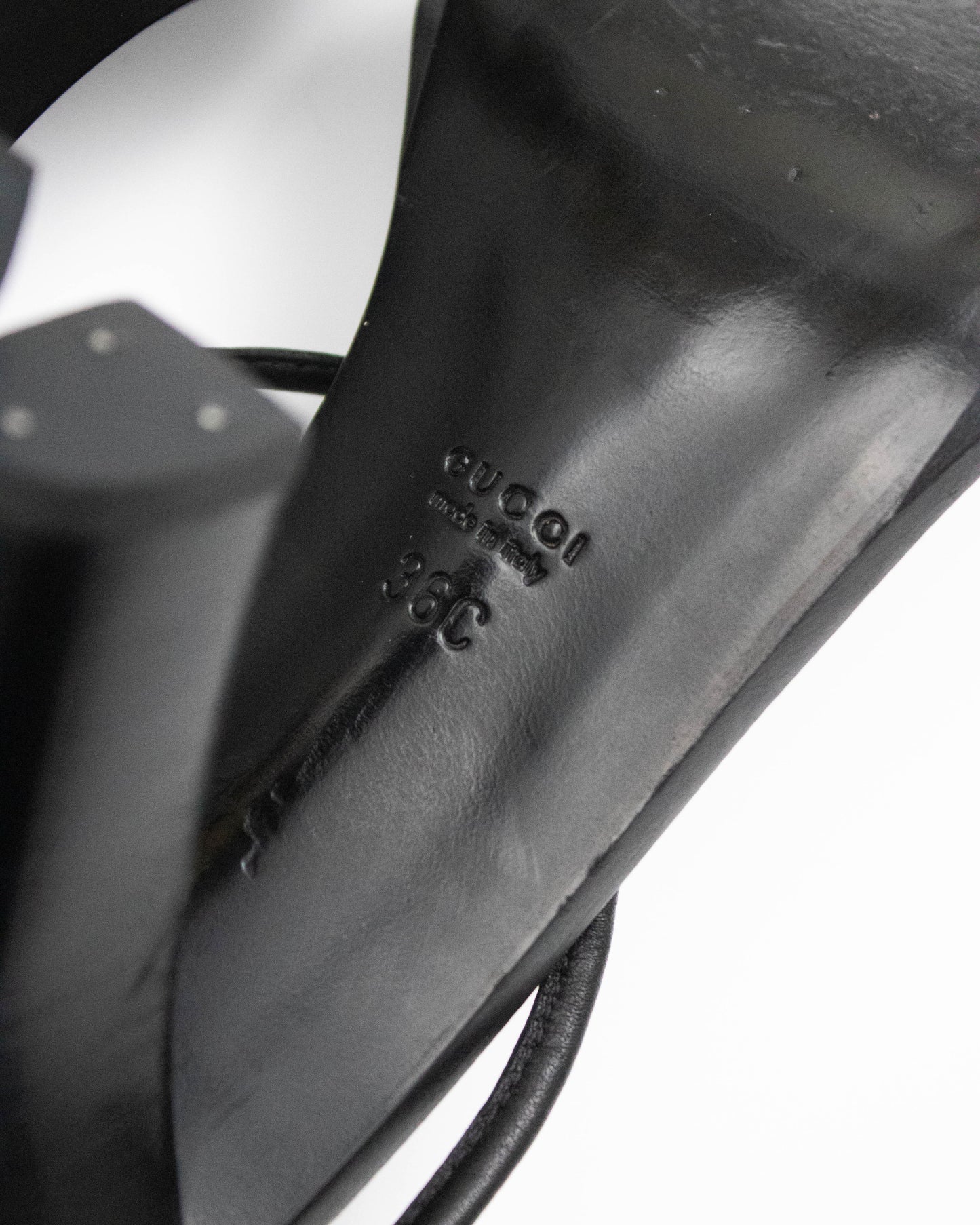 Vintage 2000s Gucci by Tom Ford Black Leather Ankle Wrap Heels / 36 (US 6)