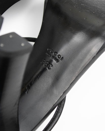 Vintage 2000s Gucci by Tom Ford Black Leather Ankle Wrap Heels / 36 (US 6)