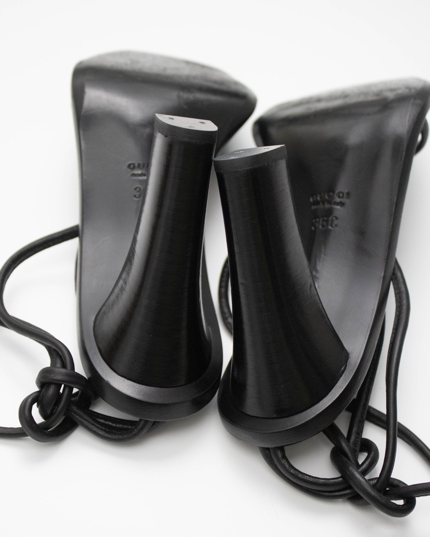 Vintage 2000s Gucci by Tom Ford Black Leather Ankle Wrap Heels / 36 (US 6)