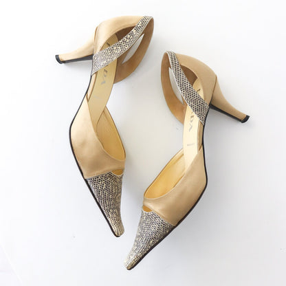 Vintage 2000s Prada Satin D'Orsay Lizard Trim Flared Heel Pumps / 39 (US 9)