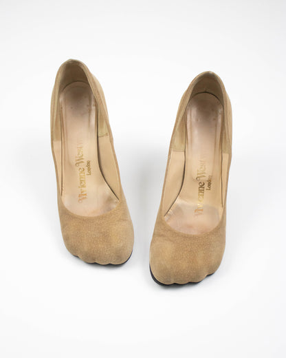 Vintage 2000s Vivienne Westwood Beige Suede Animal Toe Pumps front view