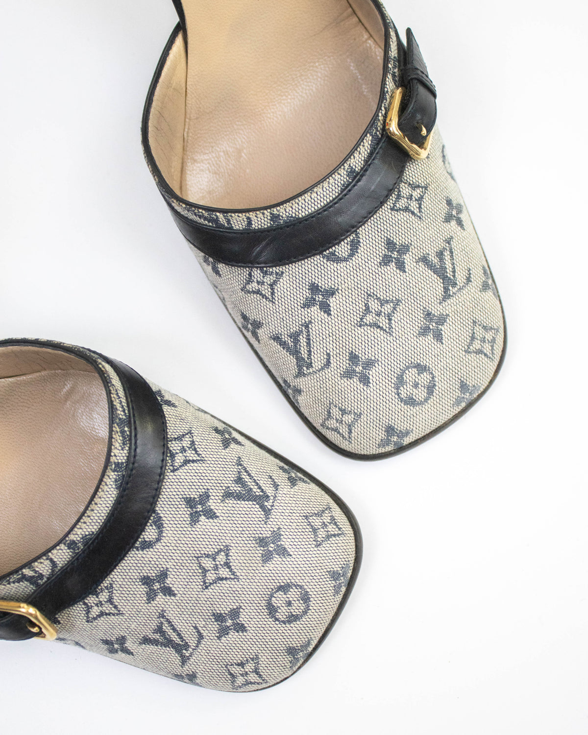 Vintage 2001 Louis Vuitton Navy Mini Lin Monogram Mary Jane Heels / 36.5 (US 6.5)