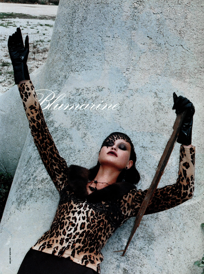 Vintage Blumarine F/W 1998 Leopard Lace Print Mink Fur Collar Cardigan / S