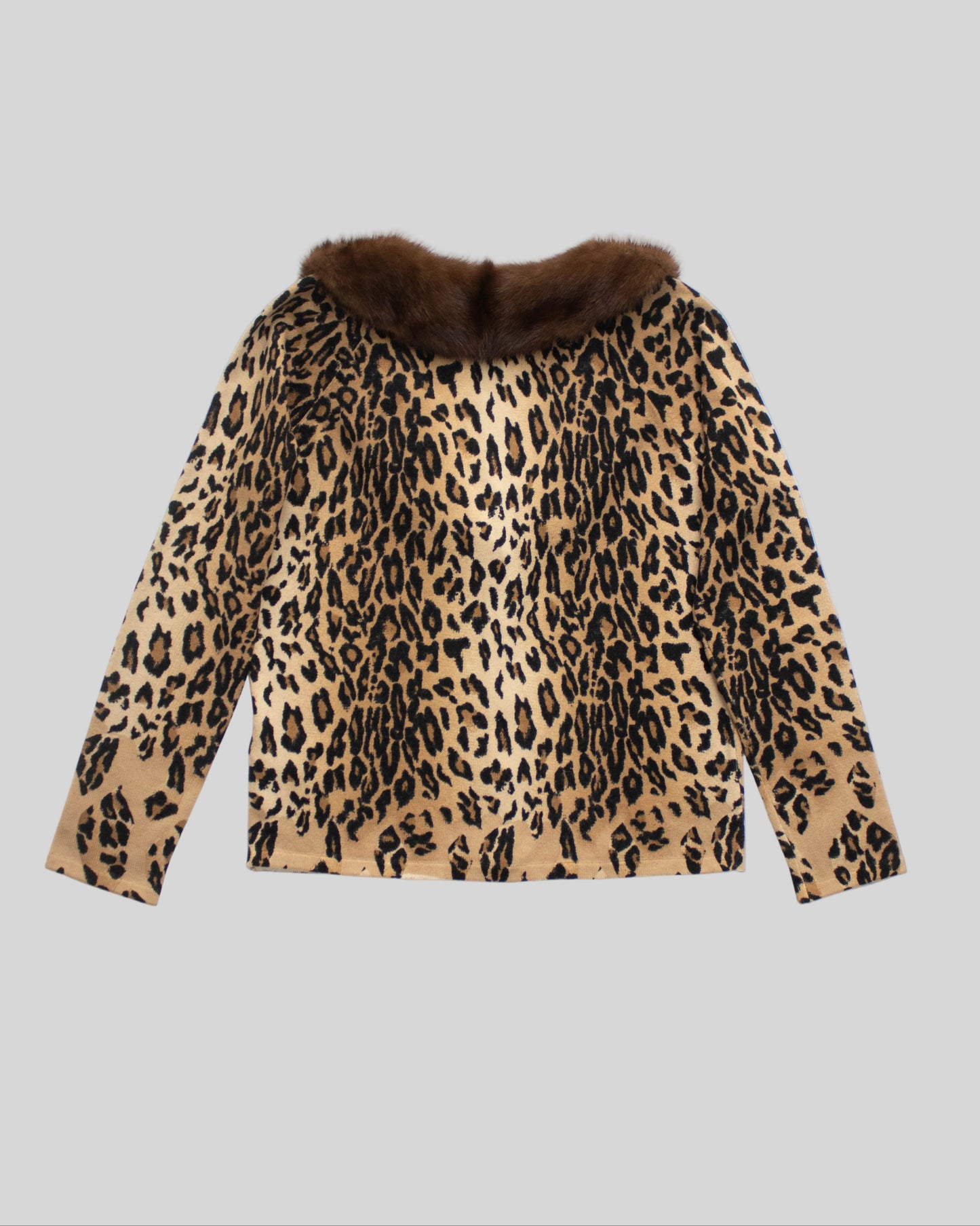Vintage Blumarine F/W 1998 Leopard Lace Print Mink Fur Collar Cardigan / S