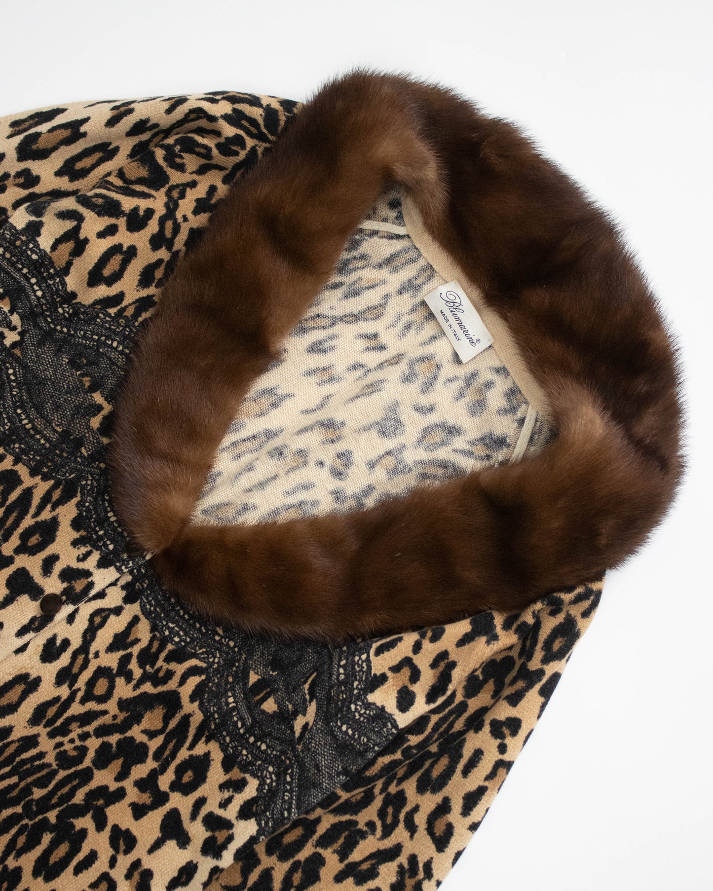Vintage Blumarine F/W 1998 Leopard Lace Print Mink Fur Collar Cardigan / S