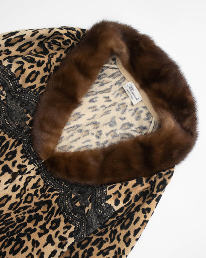 Vintage Blumarine F/W 1998 Leopard Lace Print Mink Fur Collar Cardigan / S