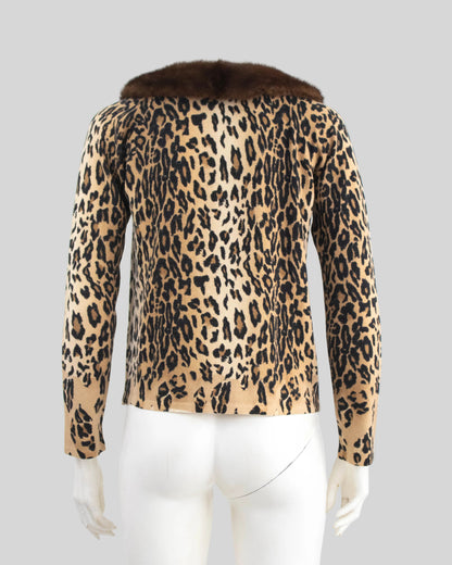Vintage Blumarine F/W 1998 Leopard Lace Print Mink Fur Collar Cardigan / S