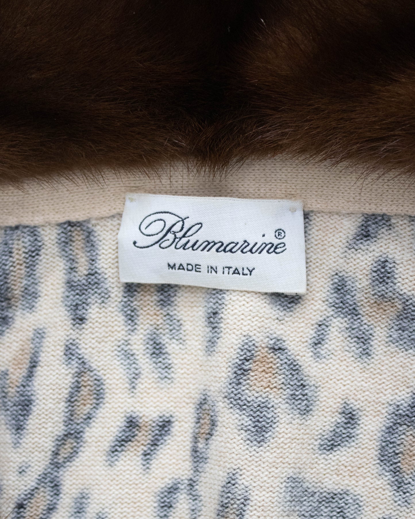 Vintage Blumarine F/W 1998 Leopard Lace Print Mink Fur Collar Cardigan / S