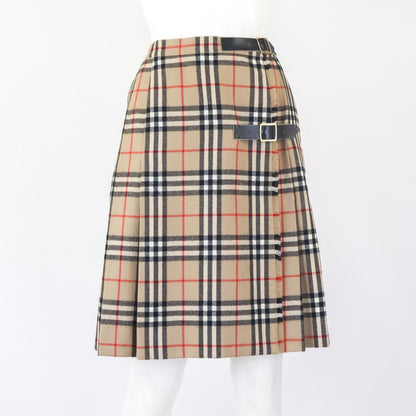 Vintage Burberry Classic Tan Nova Check Pleated Wool Kilt Skirt / S