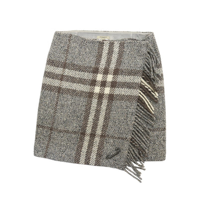 Vintage Burberry Grey Nova Check Thick Textured Wool Wrap Kilt Skirt / IT 40 (S)