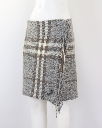 Vintage Burberry Grey Nova Check Thick Textured Wool Wrap Kilt Skirt / IT 40 (S)