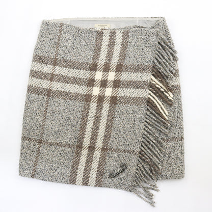 Vintage Burberry Grey Nova Check Thick Textured Wool Wrap Kilt Skirt / IT 40 (S)