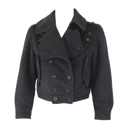 Vintage Burberry Prorsum Gray Houndstooth Cashmere Jacket Cropped Trench Coat / IT 40 (XS)