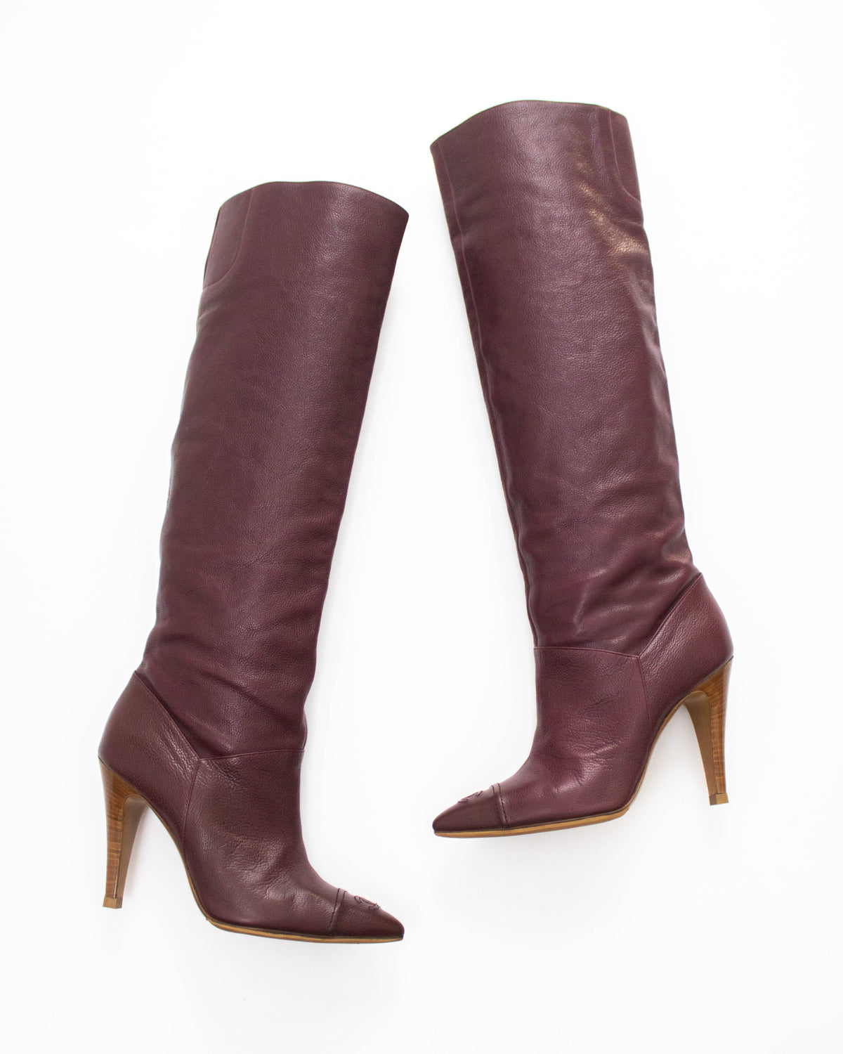 Vintage Chanel Burgundy Caviar Leather CC Logo Boots / 37 (US 7)