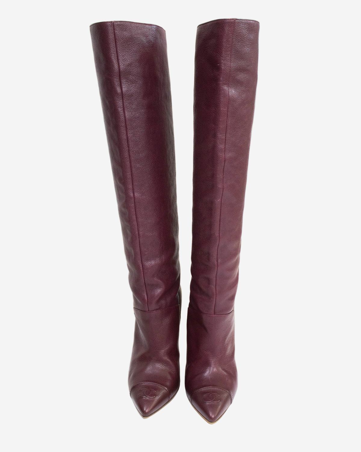 Vintage Chanel Burgundy Caviar Leather CC Logo Boots / 37 (US 7)