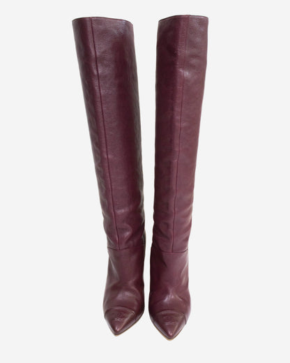 Vintage Chanel Burgundy Caviar Leather CC Logo Boots / 37 (US 7)
