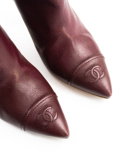 Vintage Chanel Burgundy Caviar Leather CC Logo Boots / 37 (US 7)