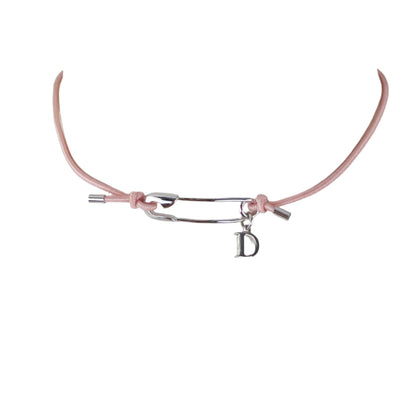 Vintage Christian Dior Pink Chord Safety Pin Choker Necklace