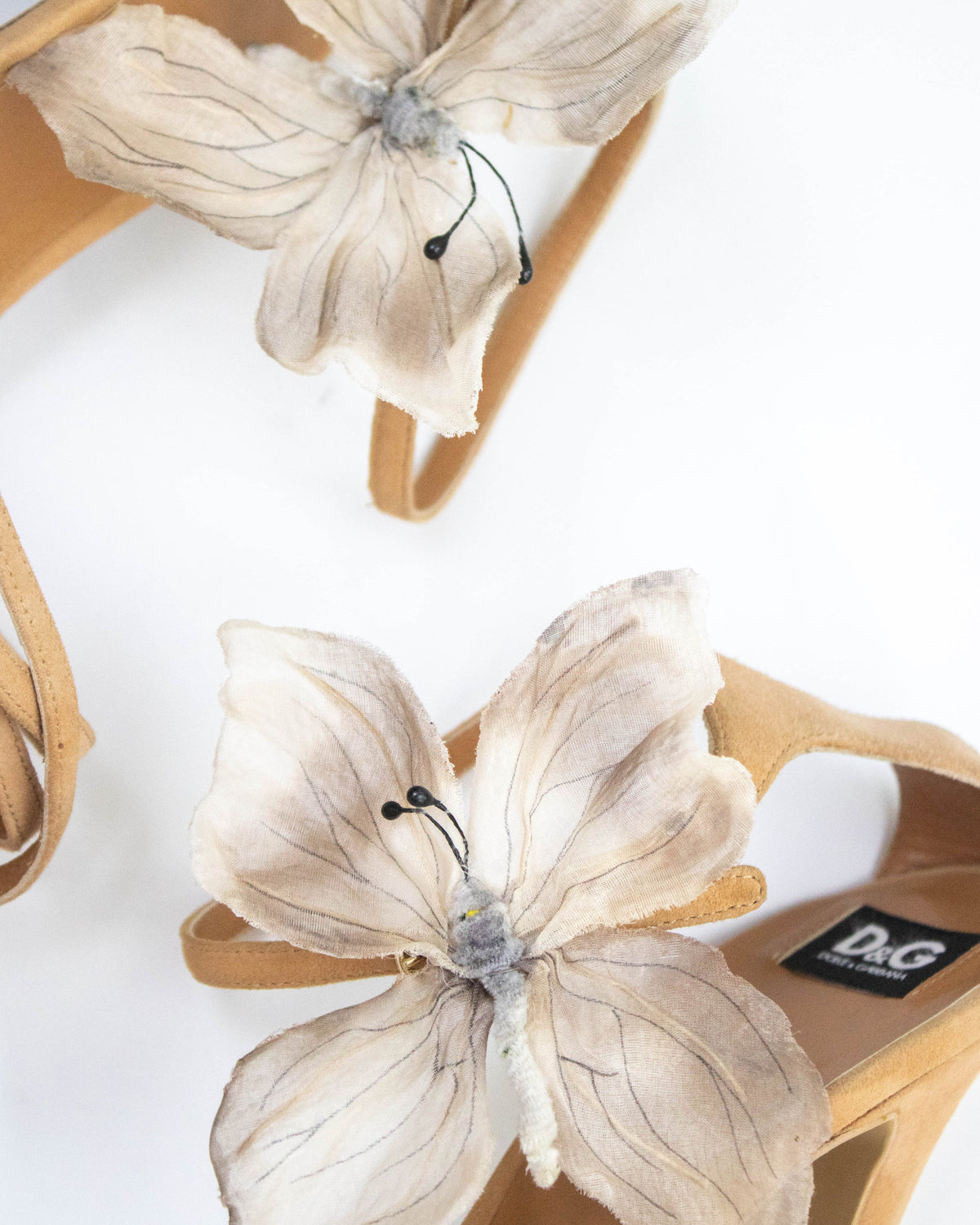 Vintage Dolce&Gabbana D&G Beige Butterfly Ankle Strap Heels / 37.5 (US 7.5)
