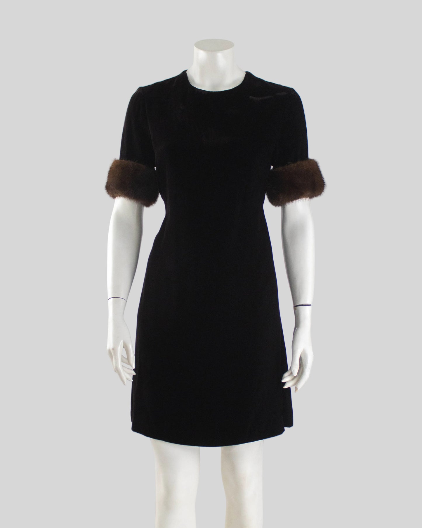 Vintage Early 1990s Blumarine by Anna Molinari Mink Fur Cuff Velvet Dress / S-M