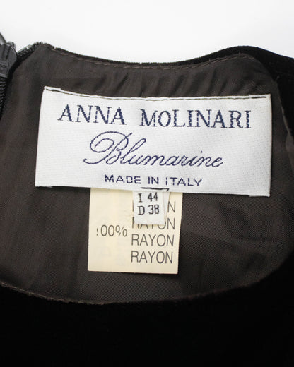 Vintage Early 1990s Blumarine by Anna Molinari Mink Fur Cuff Velvet Dress / S-M