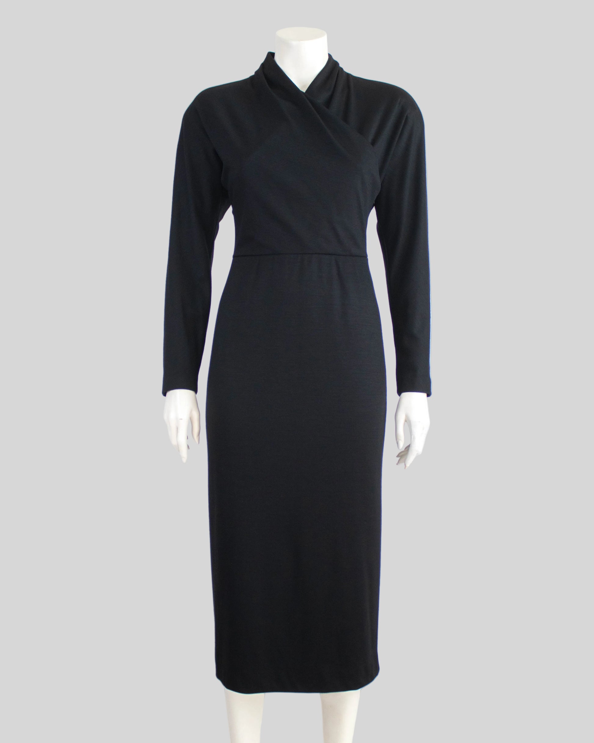  Calvin Klein Fall/Winter 1986 black midi runway dress front view