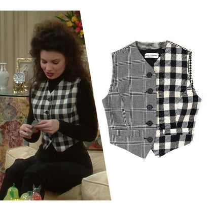 Vintage F/W 1993 Dolce&Gabbana Wool Patchwork Check Houndstooth Waistcoat Top