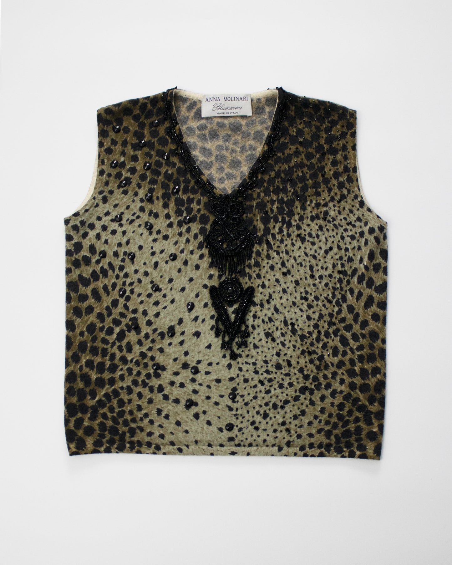 Vintage F/W 1994 Blumarine Anna Molinari Beaded Leopard Runway Tank Top / S-M