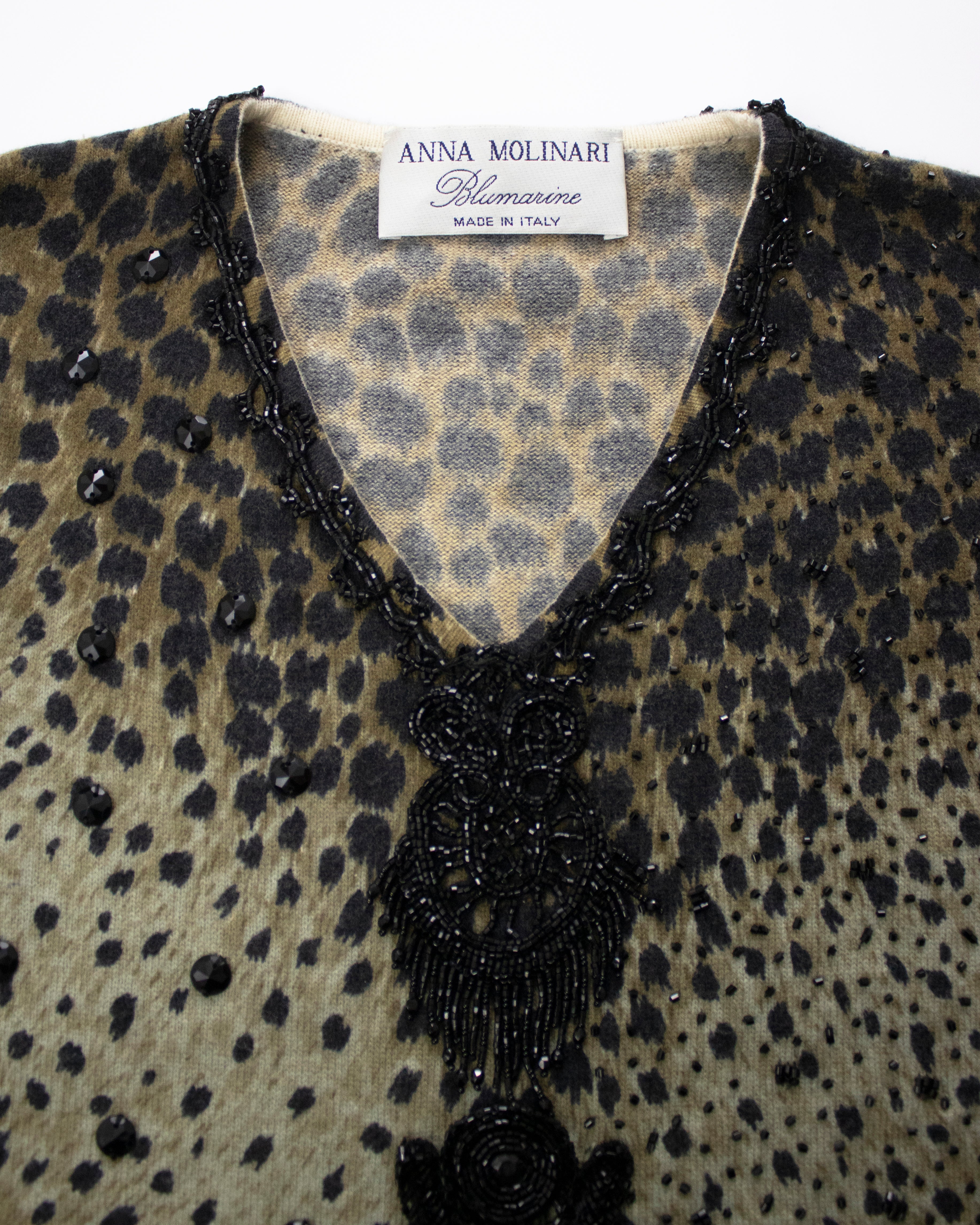 Vintage F/W 1994 Blumarine Anna Molinari Beaded Leopard Runway Top