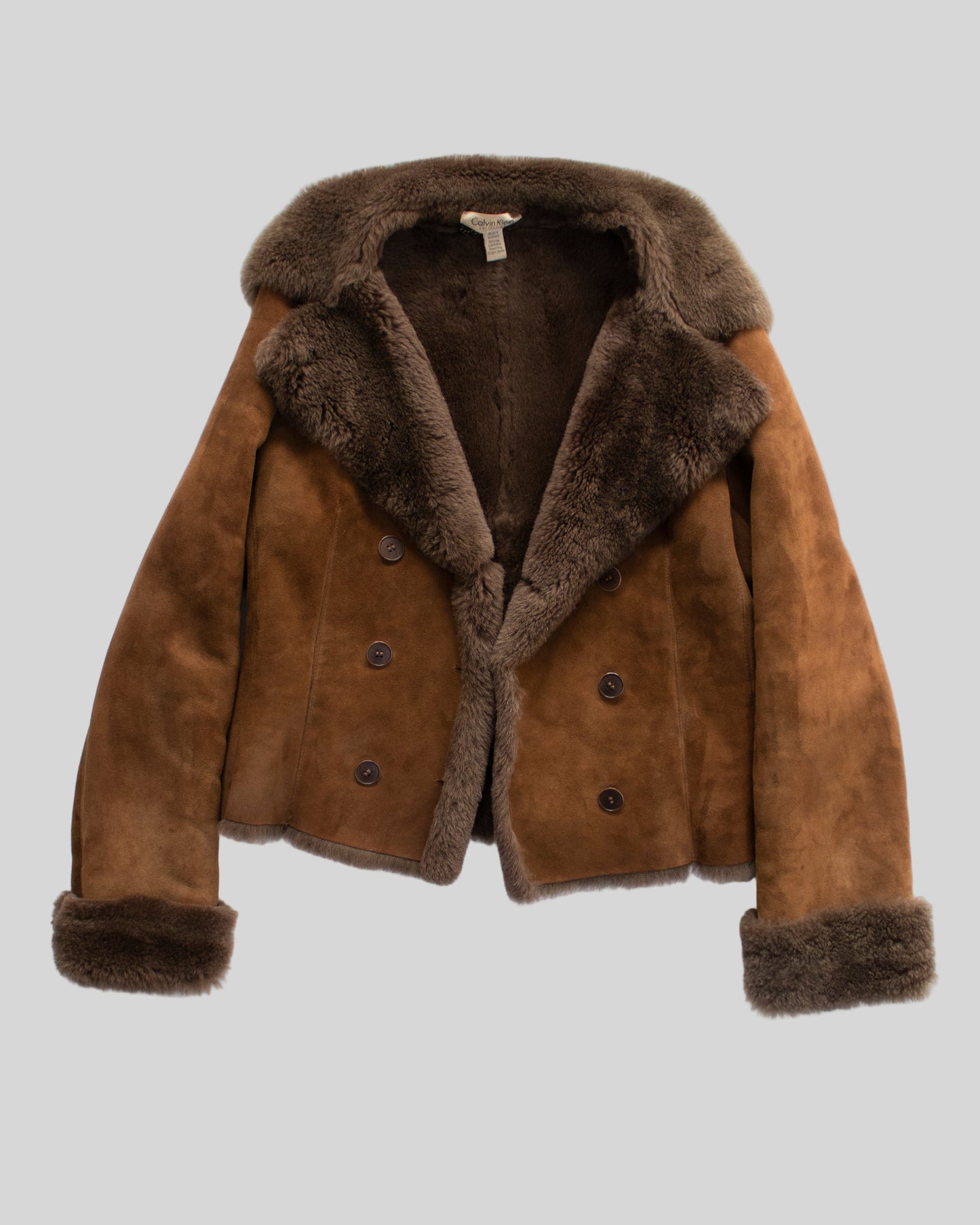 Vintage F/W 1994 Calvin Klein Collection Brown Lambskin Shearling Jacket / M